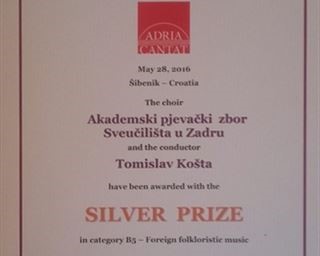 Srebrna nagrada za Akademski pjevački zbor  Sveučilišta u Zadru