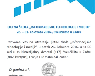Poziv na otvorenje ljetne škole "Informacijske tehnologije i mediji"