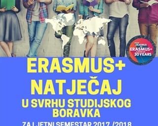 Produljen Erasmus+ Natječaj za studentsku mobilnost u svrhu studijskog boravka - 25.05.2017.