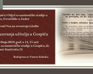 Poziv na otvorenje izložbe „100 godina obrazovanja učitelja u Gospiću"