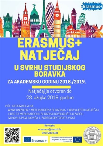 Natječaj za studentsku mobilnost u svrhu studijskoga boravka u okviru programa Erasmus+ za ak. god. 2018./2019.