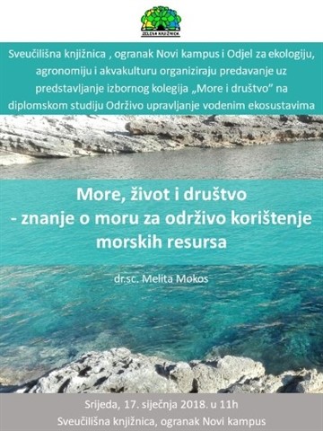 Poziv na predavanje "More, život i društvo - znanje o moru za održivo korištenje morskih resursa"