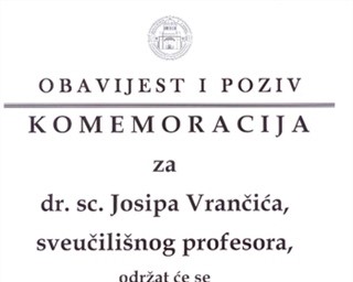 Komemoracija za prof. dr. sc. Josipa Vrančića