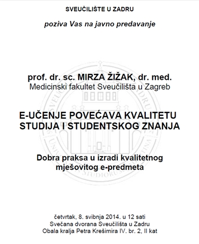 Javno predavanje ''E-učenje povećava kvalitetu studija i studentskog znanja (Kako izraditi dobar i koristan e-predmet)''
