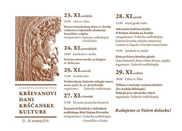 Krševanovi dani kršćanske kulture od 23. do 29. studenoga 2014.