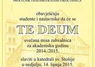 Svečana misa zahvalnica za akademsku godinu 2014./2015.