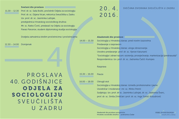 Proslava 40. godišnjice Odjela za sociologiju