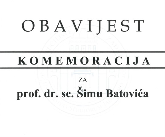 Komemoracija za prof. dr. sc. Šimu Batovića 