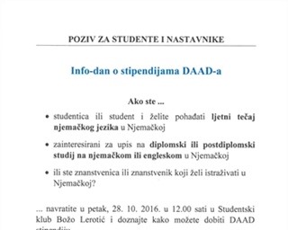 Poziv za studente i nastavnike na info-dan o stipendijama DAAD-a
