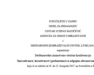 Međunarodna znanstveno-stručna konferencija "Inovativnost,kreativnost i poduzetnost u odgojno-obrazovnom sustavu"