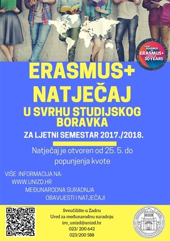 Produljen Erasmus+ Natječaj za studentsku mobilnost u svrhu studijskog boravka - 25.05.2017.