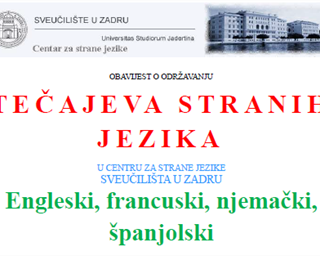 Obavijest o održavanju tečajeva stranih jezika u Centru za strane jezike Sveučilišta u Zadru