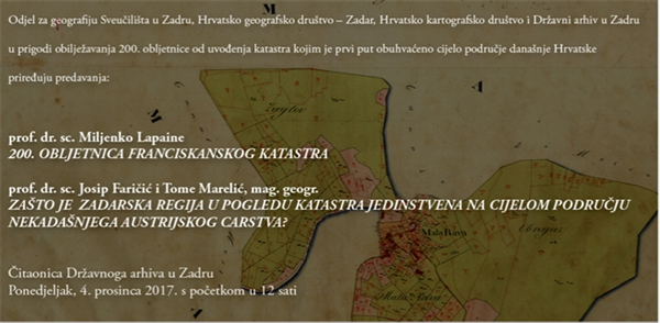 Predavanja u prigodi 200. obljetnice od uvođenja katastra kojim je prvi put obuhvaćeno cijelo područje današnje Hrvatske 