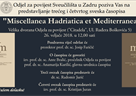 Predstavljanje trećega i četvrtoga sveska časopisa "Miscellanea Hadriatica et Mediterranea"