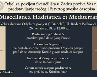 Predstavljanje trećega i četvrtoga sveska časopisa "Miscellanea Hadriatica et Mediterranea"