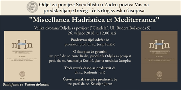 Predstavljanje trećega i četvrtoga sveska časopisa "Miscellanea Hadriatica et Mediterranea"