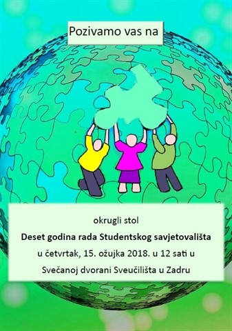 Studentsko savjetovalište poziva studente i djelatnike Sveučilišta, sve suradnike i volontere na okrugli stol „Deset godina rada Studentskoga savjetovališta“