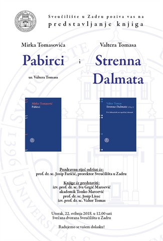Poziv na predstavljanje knjiga "Pabirci" i "Strenna Dalmata"