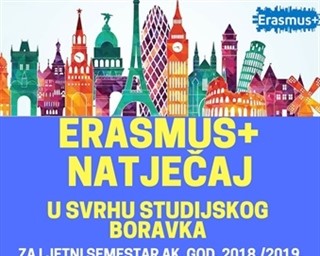 Natječaj za studentsku mobilnost u svrhu studijskoga boravka za ljetni semestar ak. god. 2018./2019. u okviru programa Erasmus+