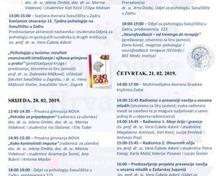 Poziv na svečanost otvaranja 12. Tjedna psihologije na Sveučilištu u Zadru i predavanje „Psihologija u turizmu“