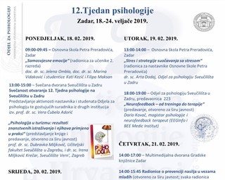 Poziv na svečanost otvaranja 12. Tjedna psihologije na Sveučilištu u Zadru i predavanje „Psihologija u turizmu“