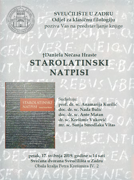 Promocija knjige „Starolatinski natpisi“ pok. Daniela Nečasa Hraste