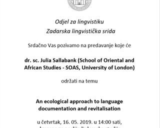 Lingvistička srida: predavanje dr. sc. Julije Sallabank na temu „An ecological approach to language documentation and revitalisation“