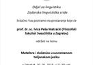 Lingvistička srida: predavanje „Metafore i složenice u suvremenom talijanskom jeziku“ prof. dr. sc. Ivice Peše Matracki