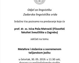 Lingvistička srida: predavanje „Metafore i složenice u suvremenom talijanskom jeziku“ prof. dr. sc. Ivice Peše Matracki