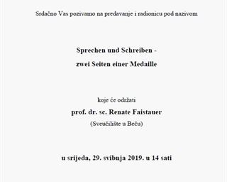 Predavanja i radionice pod nazivom „Sprechen und Schreiben – zwei Seiten einer Medaille“