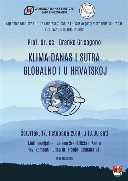 Poziv na predavanje "Klima danas i sutra globalno i u Hrvatskoj"