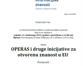 Stručni kolokvij Odjela za informacijske znanosti "OPERAS i druge inicijative za otvorenu znanost u EU"