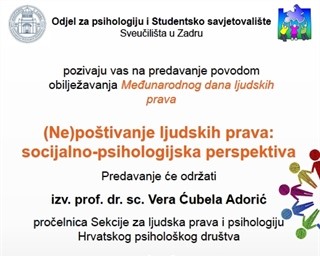 Predavanje „(Ne)poštivanje ljudskih prava: socijalno-psihologijska perspektiva“ povodom obilježavanja Međunarodnog dana ljudskih prava