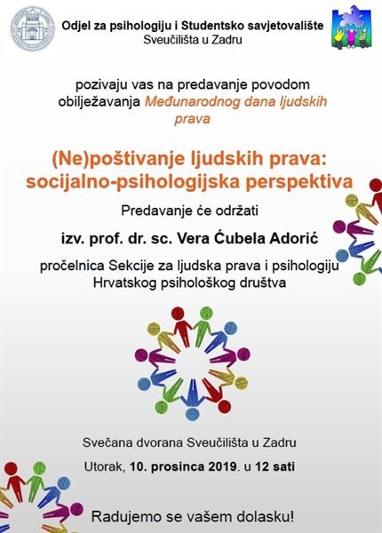 Predavanje „(Ne)poštivanje ljudskih prava: socijalno-psihologijska perspektiva“ povodom obilježavanja Međunarodnog dana ljudskih prava