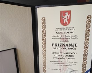 Odjelu za nastavničke studije u Gospiću dodijeljeno javno Priznanje Grada Gospića