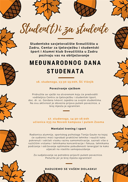 Studen(t)i za studente – Obilježavanje Međunarodnog dana studenata 16. i 17. studenoga 2020.