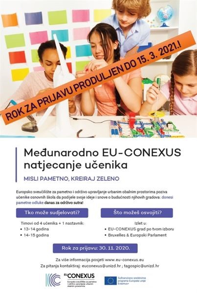 Poziv školama Zadarske županije za sudjelovanje u međunarodnom EU-CONEXUS natjecanju učenika osnovnih škola pod naslovom ,,Misli pametno, kreiraj zeleno“ ('Think smart, create green')