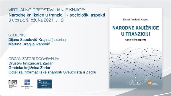 Virtualno predstavljanje knjige "Narodne knjižnice u tranziciji - sociološki aspekti"