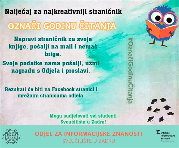 Odjel za informacijske znanosti poziva studente Sveučilišta da daju mašti na volju i osmisle vlastiti straničnik (bookmark)