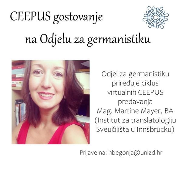 Poziv na virtualna predavanja Mag. Martine Mayer, BA (Institut za translatologiju Sveučilišta u Innsbrucku, Austrija)