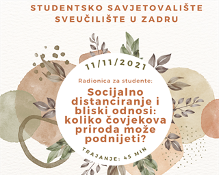Poziv na radionicu „Socijalno distanciranje i bliski odnosi: koliko čovjekova priroda može podnijeti?“