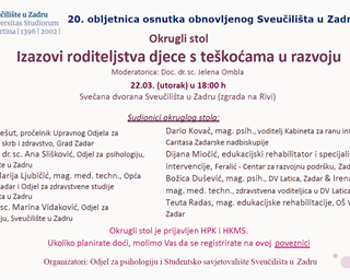Poziv na Okrugli stol „Izazovi roditeljstva djece s teškoćama u razvoju“