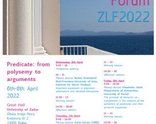 Međunarodni znanstveni skup Zadarski lingvistički forum (ZLF2022) | Predicate: from polysemy to arguments