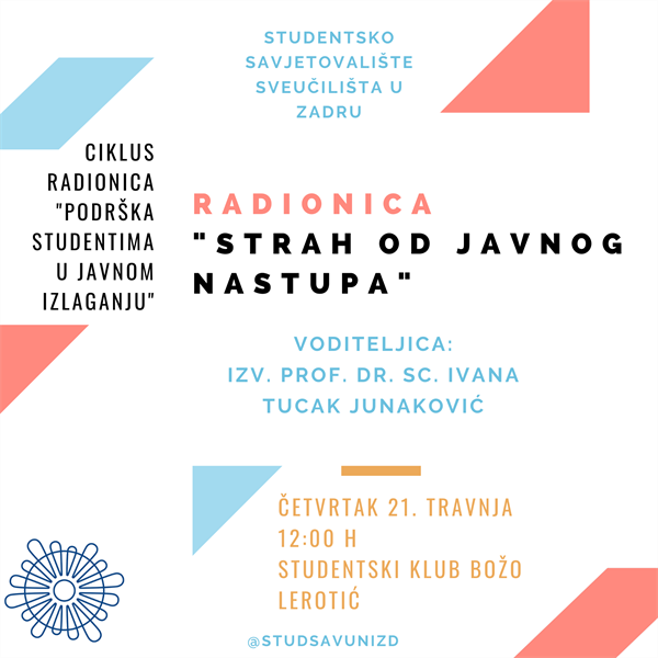 Poziv na radionicu „Strah od javnog nastupa“