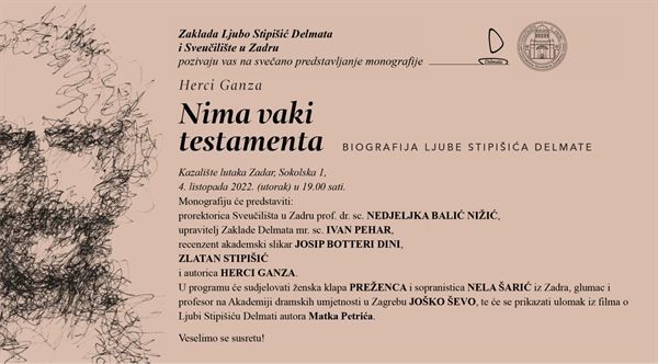 Predstavljanje monografije Nima vaki testamenta autorice Herci Ganza