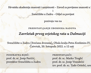 Promocija Zbornika radova "Završetak Prvog svjetskog rata u Dalmaciji"
