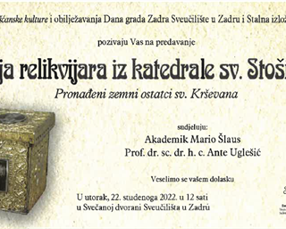 Poziv na predavanje „Rekognicija relikvijara iz katedrale sv. Stošije u Zadru“