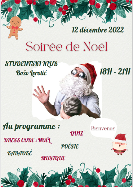 Soirée de Noël (karaoke, kviz i glazba ) na Odjelu za francuske i frankofonske studije