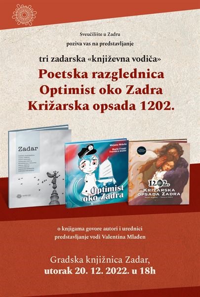 Novi termin predstavljanja triju zadarskih «KNJIŽEVNIH VODIČA»