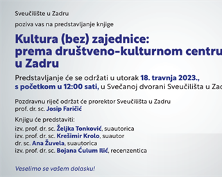 Predstavljanje knjige "Kultura (bez) zajednice: prema društveno-kulturnom centru u Zadru"